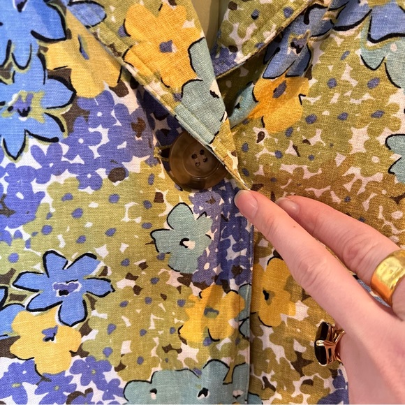 VINTAGE | 90s/Y2K colorful floral print linen cropped blazer jacket - Picture 4 of 10